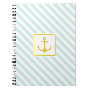 Stylish Striped Design Golden Anchor Notebook