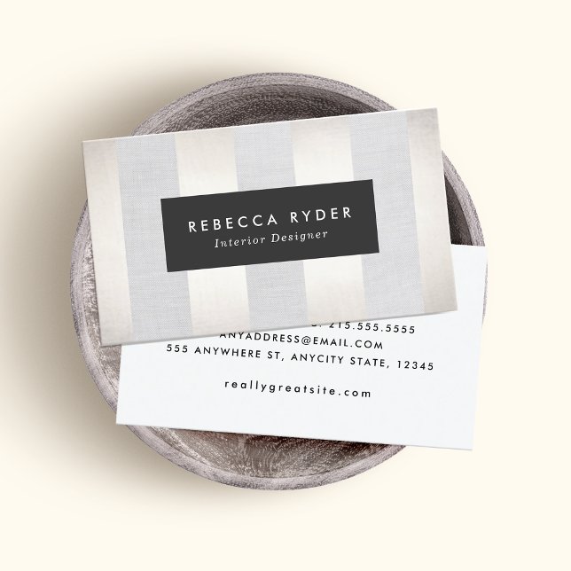 Stylish Striped Faux Gold and Linen Professional Business Card (Creator Uploaded)