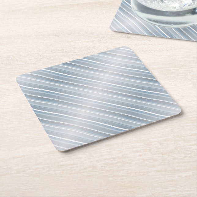 Stylish striped grey-blue   square paper coaster (Angled)