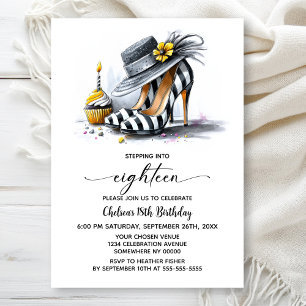 Stylish Striped High Heel Shoes 18th Birthday Invitation