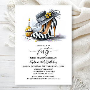 Stylish Striped High Heel Shoes 40th Birthday Invitation