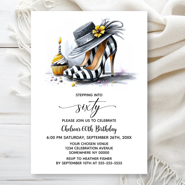 Stylish Striped High Heel Shoes 60th Birthday Invitation (Creator Uploaded)