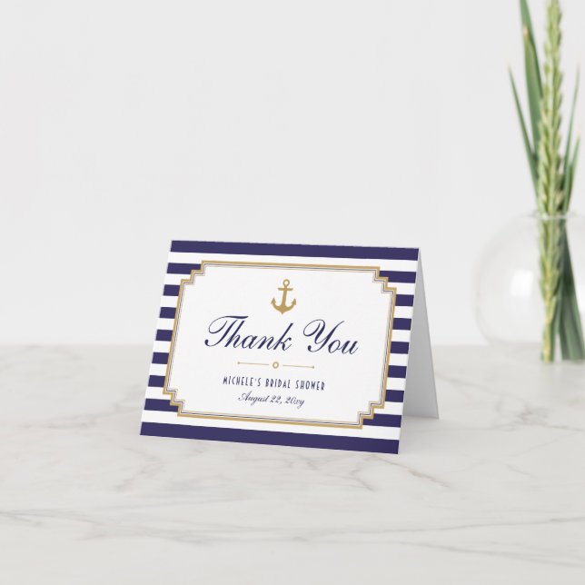Stylish Striped Nautical Thank You Note Card (Front)