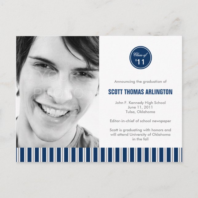 Stylish Stripes Graduation Announcement/Invitation Invitation Postcard (Front)