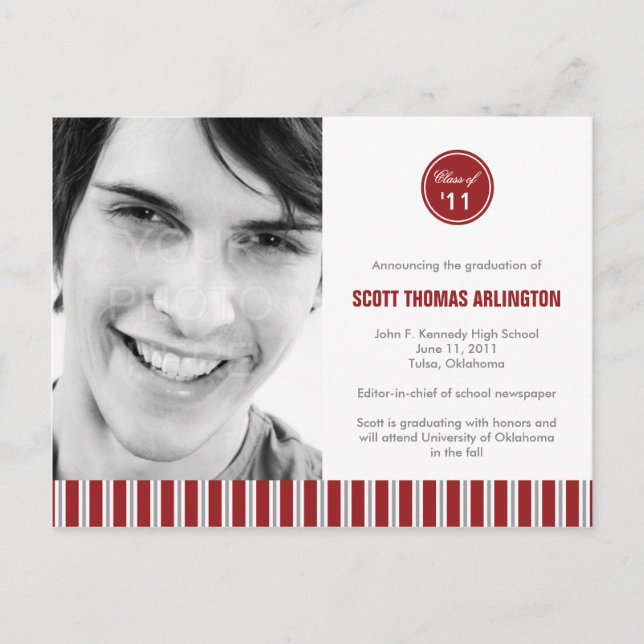 Stylish Stripes Graduation Announcement/Invitation Invitation Postcard (Front)