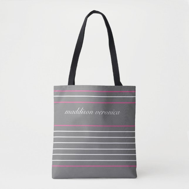Stylish Stripes Monogrammed Tote Bag (Front)