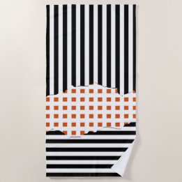 Stylish Stripes Net Black, White, Orange Layered Beach Towel