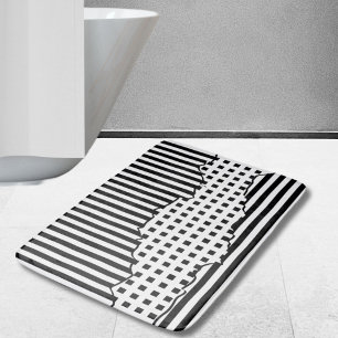 Stylish Stripes Net Layered Black & White Bath Mat