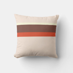 Stylish stripes red cream brown on pastel pink cushion