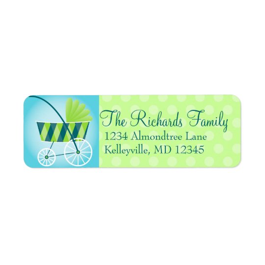Stylish Stroller Blue & Green Return Address Label