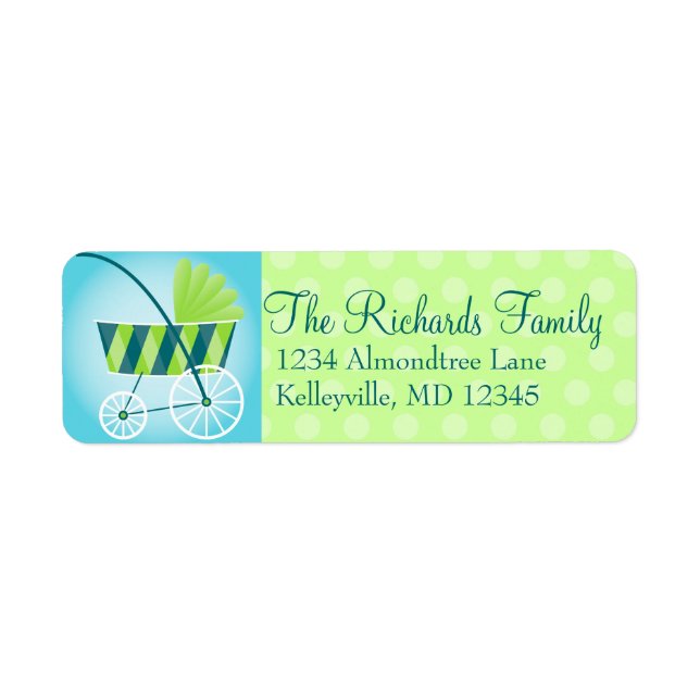 Stylish Stroller Blue & Green Return Address Label (Front)