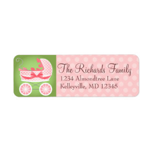 Stylish Stroller Pink White & Green Return Address Label
