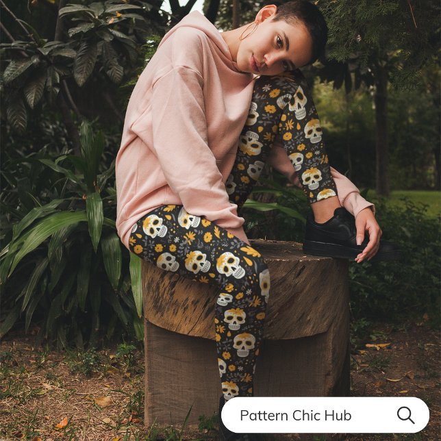 Stylish Sugar Skull Floral Casual Sports Yoga Capri Leggings (Creator Uploaded)