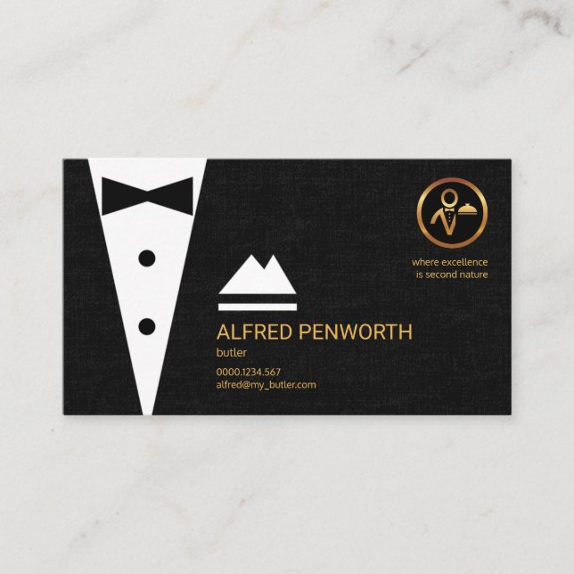 Stylish Suit Black Cloth Texture Modern Butler Business Card (Front)