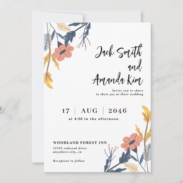 Stylish Summer Floral Flower Wedding Invitations (Front)