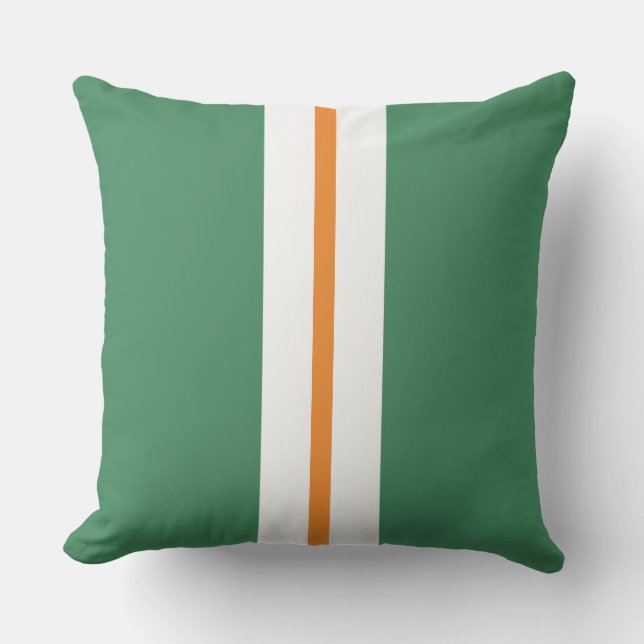 Stylish Summer Green Orange White Racing Stripes  Cushion (Front)