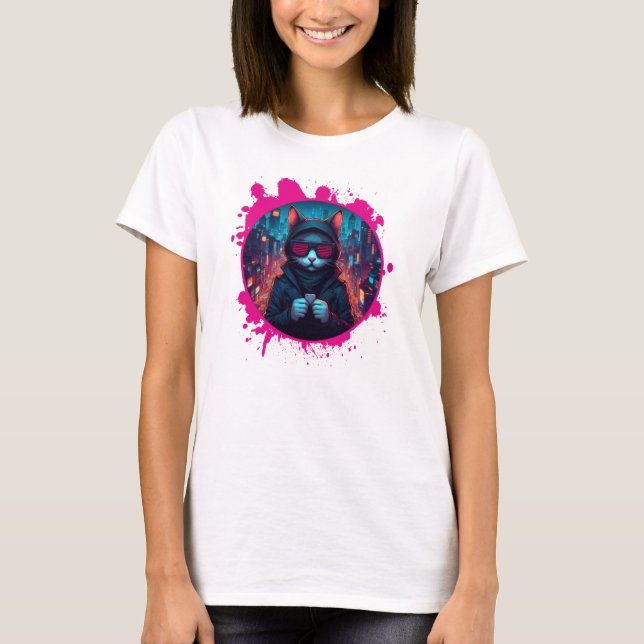 Stylish Sunglasses Cat T-Shirt (Front)