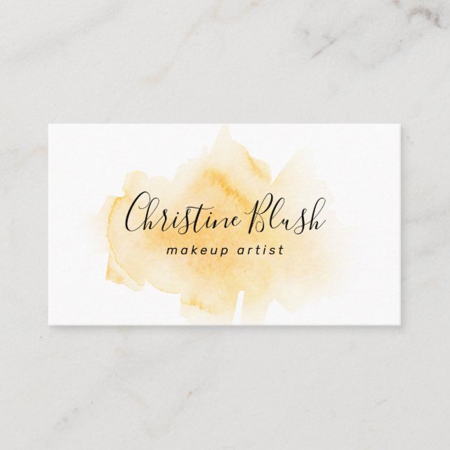 Stylish Sunny Yellow Watercolour Splash MUA Business Card (Front)