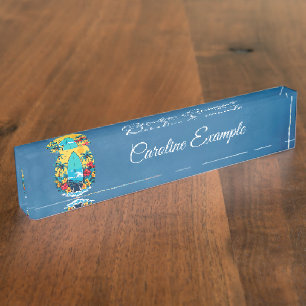 Stylish surfboard with lush tropical flowers. nameplate