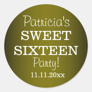 Stylish Sweet 16 Party Stickers : Metallic Green
