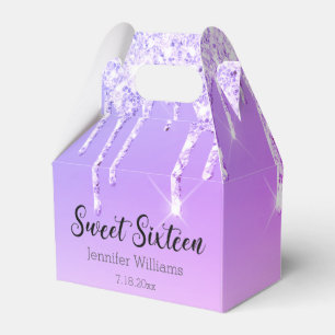stylish sweet 16 purple silver dripping glitters favour box