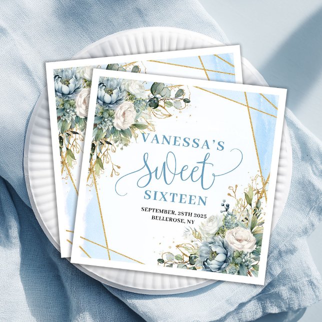 Stylish Sweet 16th Blue Floral Greenery Napkins (Stylish Sweet 16th Blue Floral Greenery Napkins)