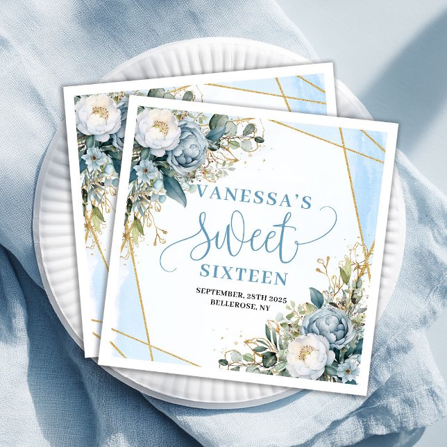 Stylish Sweet Sixteen Dusty Blue Greenery Party   Napkin (Stylish Sweet Sixteen Dusty Blue Greenery Party Paper Dinner Napkins )