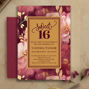 Stylish Sweet Sixteen Marsala Blush Gold Invite