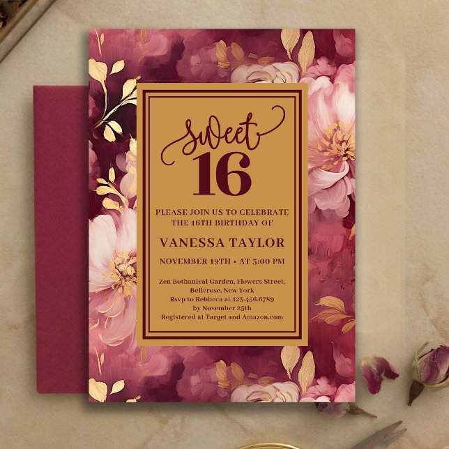 Stylish Sweet Sixteen Marsala Blush Gold Invite (Stylish Sweet Sixteen Marsala Blush Gold Invite)