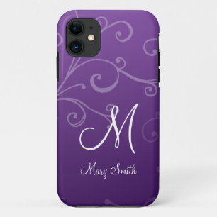 Stylish Swirl Custom Monogram Purple iPhone 11 Case