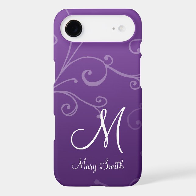 Stylish Swirl Custom Monogram Purple Case-Mate iPhone Case (Back)