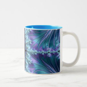 Stylish Swirl Flourish Fractal Abstract Aqua Art Two-Tone Coffee Mug