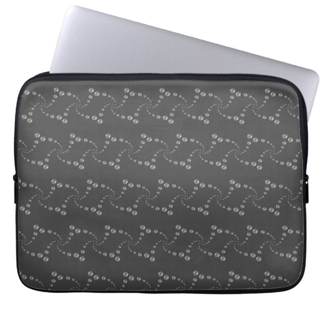 Stylish swirling silver polka dots on grey laptop sleeve (Front)