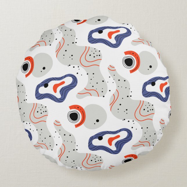Stylish Swirls and Curbs Abstract Pattern Round Cushion (Back)