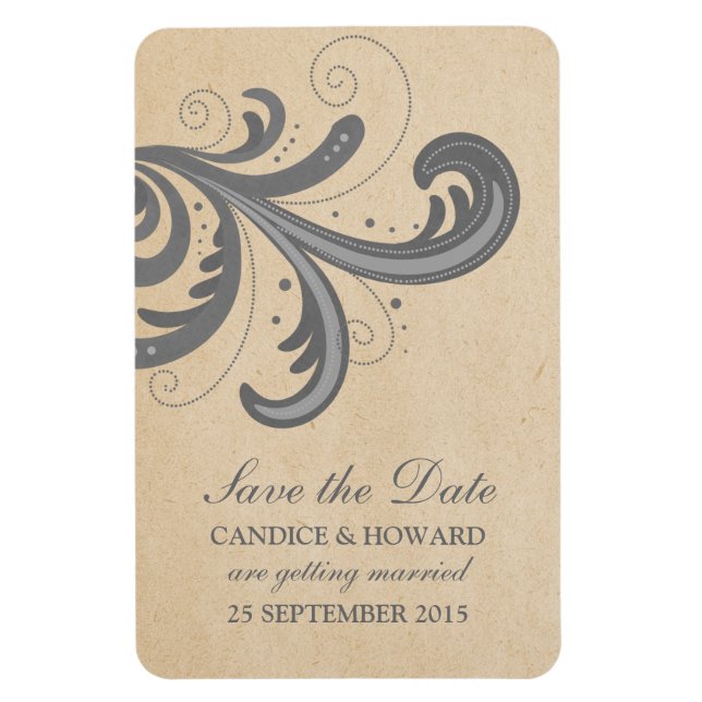 Stylish Swirls Save the Date Magnet, Grey Magnet (Vertical)