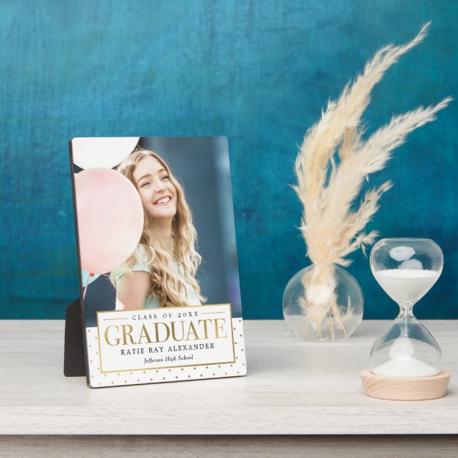 Stylish Tag Graduation Photo Gift Desktop Plaque (Side)