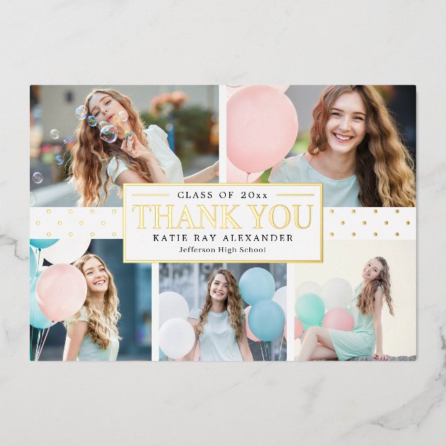Stylish Tag Real Foil Graduation Thank You Card (Front)