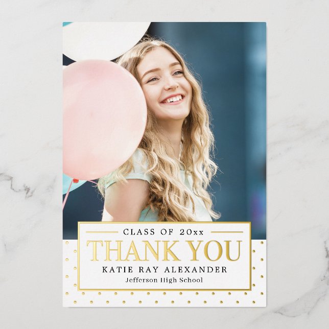 Stylish Tag Real Foil Graduation Thank You Card (Front)