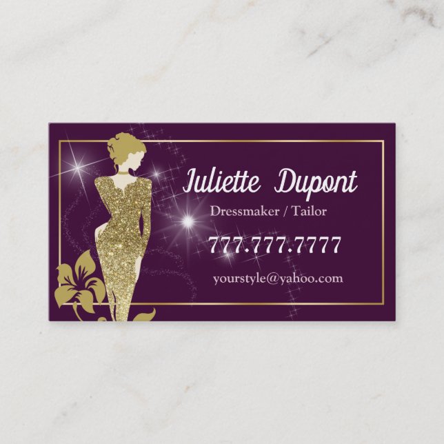 Stylish Tailor Dressmaker pink Business Card (Front)