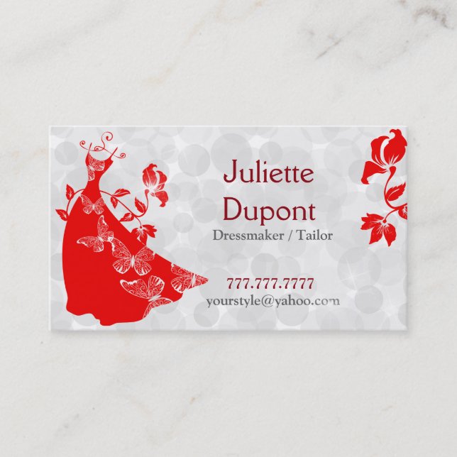 Stylish Tailor Dressmaker tailor salon red Business Card (Front)