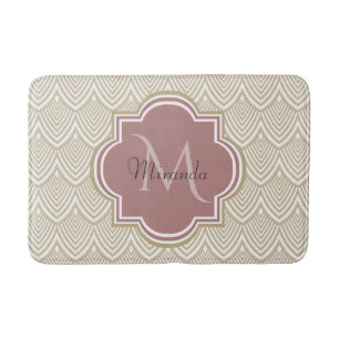 Stylish Tan Arched Scallops Mauve Monogram Name Bath Mat