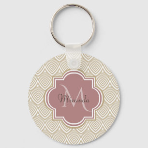 Stylish Tan Arched Scallops Mauve Monogram Name Key Ring