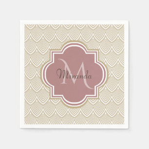 Stylish Tan Arched Scallops Mauve Monogram Name Napkin