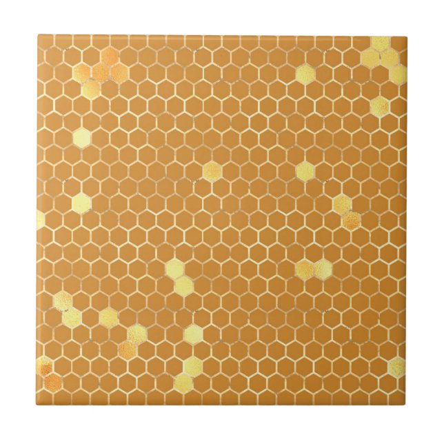Stylish Tan Gold Honeycomb Ceramic Tile (Front)