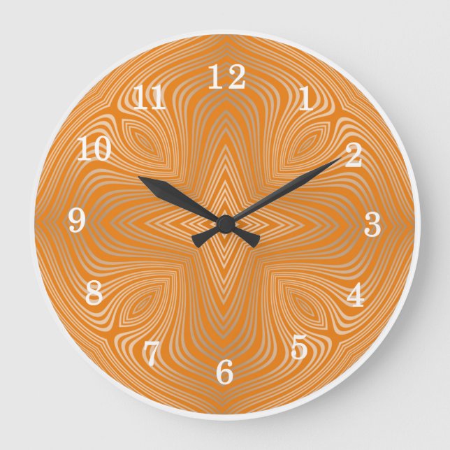 Stylish Tangerine Orange Gold Mandala Large Clock (Front)