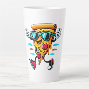 Stylish tasty pizza slice character adds energy  latte mug