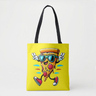 Stylish tasty pizza slice character adds energy  tote bag