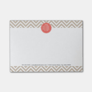 Stylish Taupe and Coral Custom Monogram Post-it Notes
