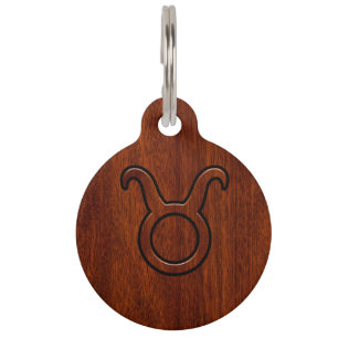 Stylish Taurus Zodiac Sign on Mahogany like print Pet Tag
