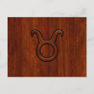 Stylish Taurus Zodiac Sign on Mahogany like print Postcard